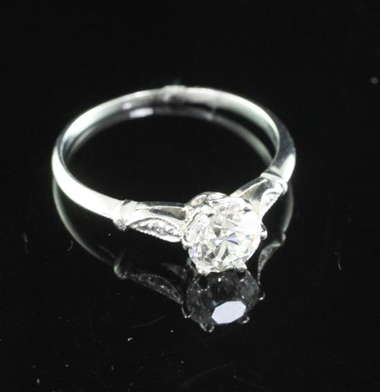 A white gold and single stone diamond ring, size L.
